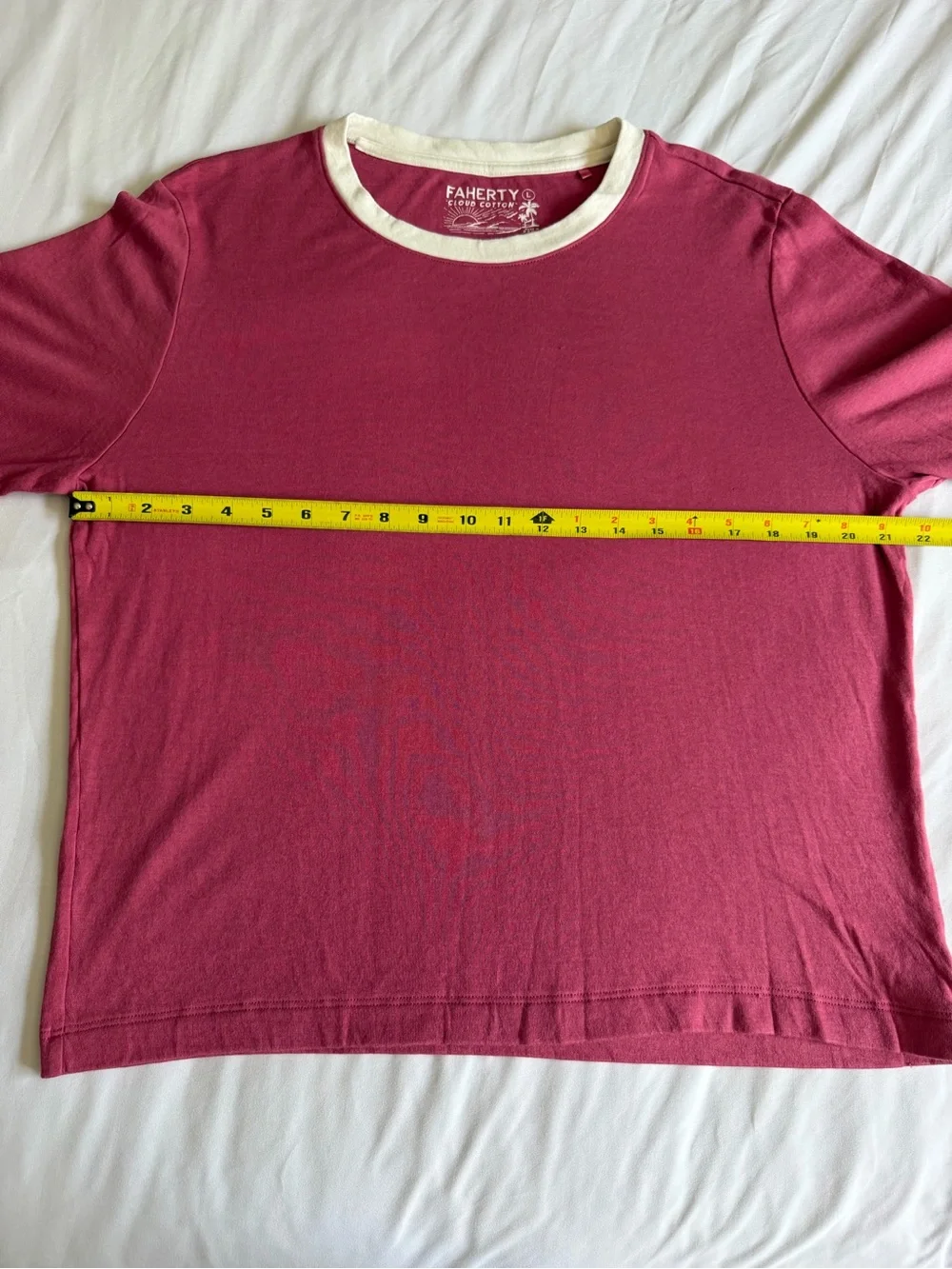 Faherty Berry Pink White Varsity Stripe Cloud Cotton Ringer Tee Shirt - Picture 16 of 16